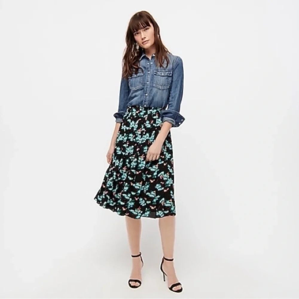 NWT J. Crew Pleated Midi Skirt In Botanical Bees Print Size 6